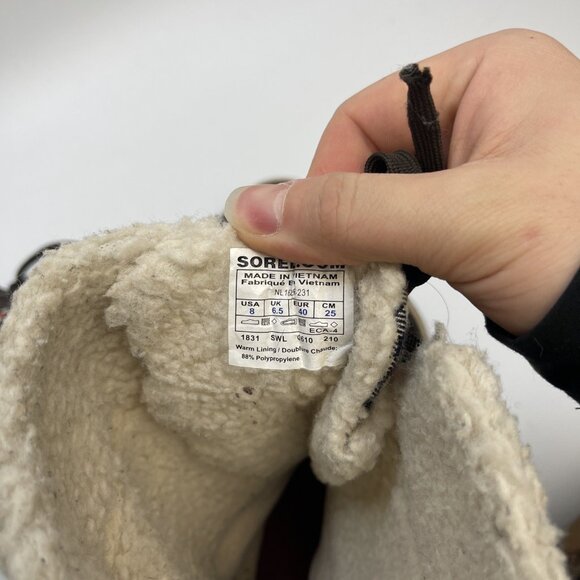 Sorel Winter Boots Wom Sz 8 US Red Plaid Lace Up Waterproof Sherpa Fleece Lined - Picture 9 of 12